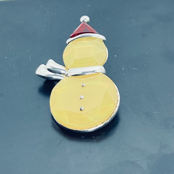 Silver Tone With Yellow And Red Faceted Stones Santa Snowman Brooch - Picture 2 of 5